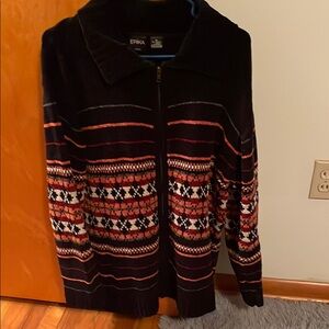 Erika Black and Orange Patterned Woman’s Sweater